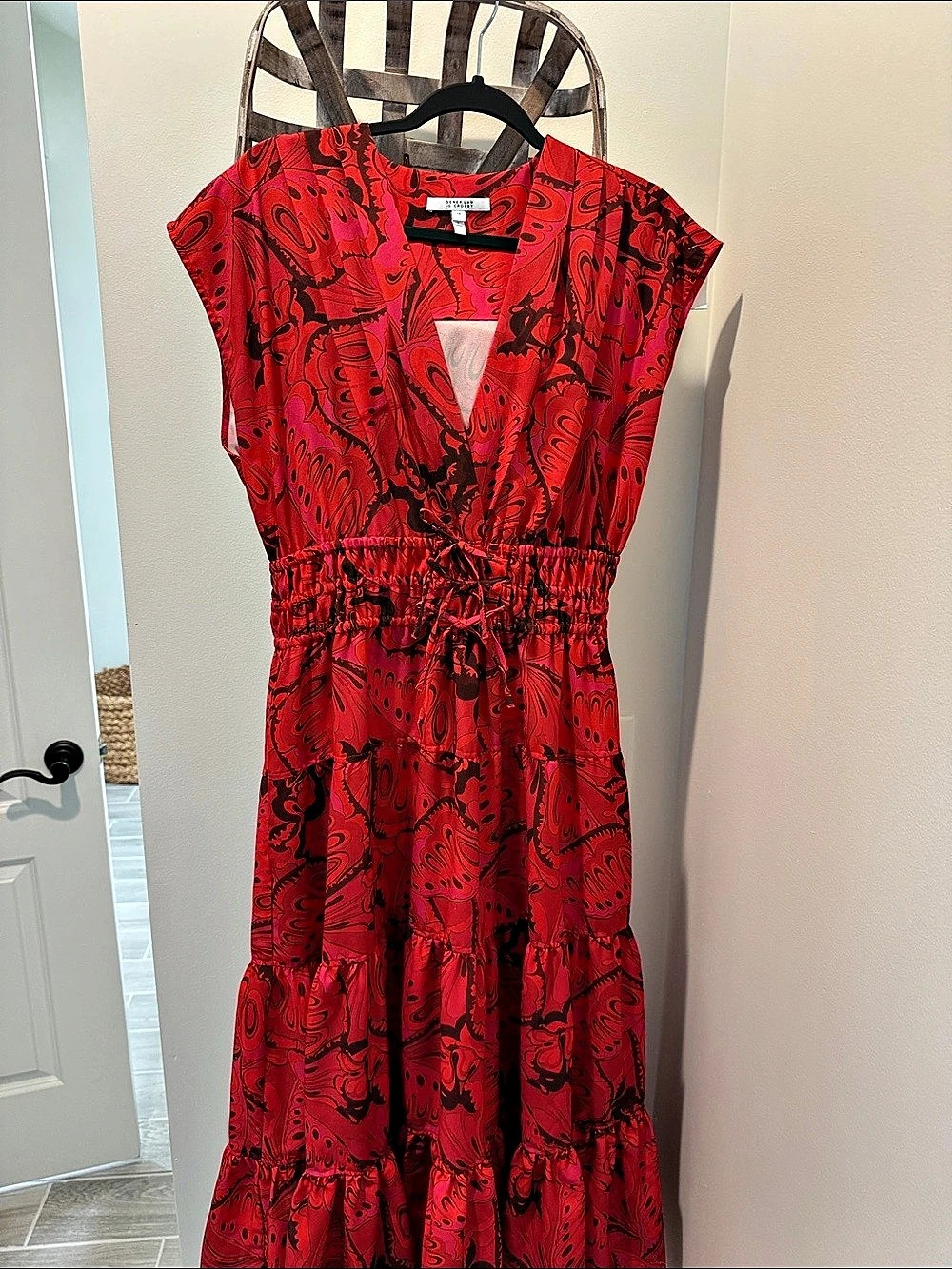 Derek Lam 10 Crosby Red Black Paisley Maxi Dress Size 10 Like New